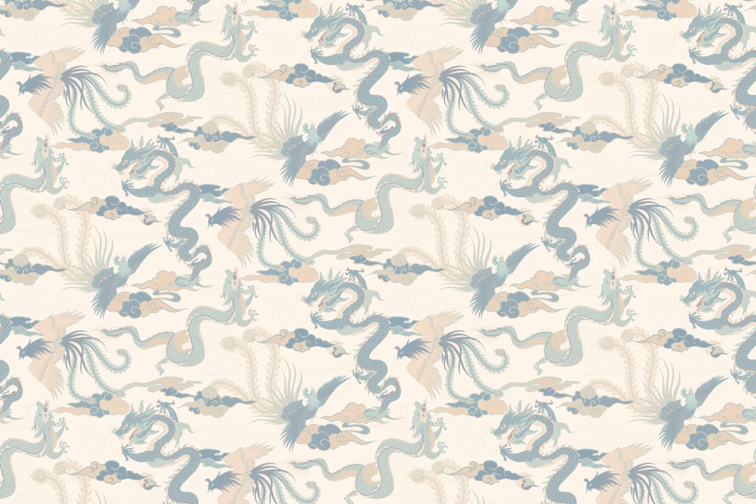 Blue Chinese Dragon and Phoenix Wallpaper