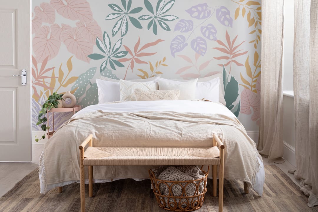 Pastel Colorful Modern Botanical Plants Wallpaper Mural