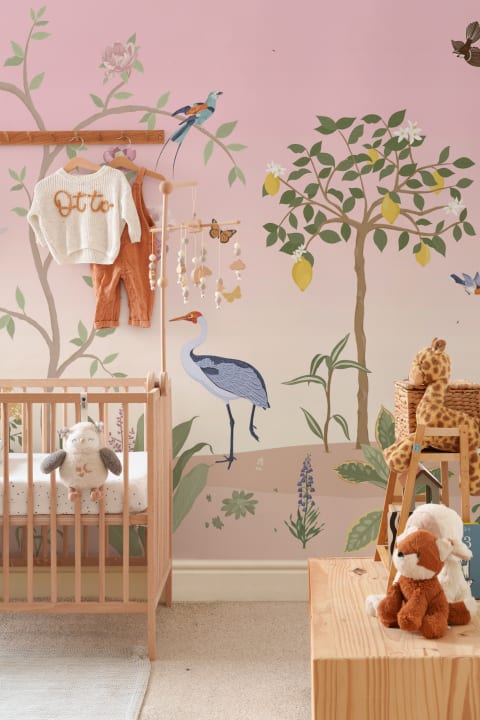 Pink Chinoiserie Floral Spring Garden Wall Mural