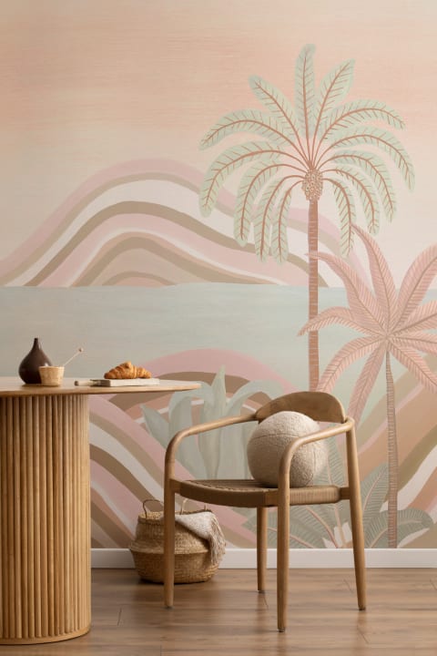 Pastel Tropical Landscape Mural