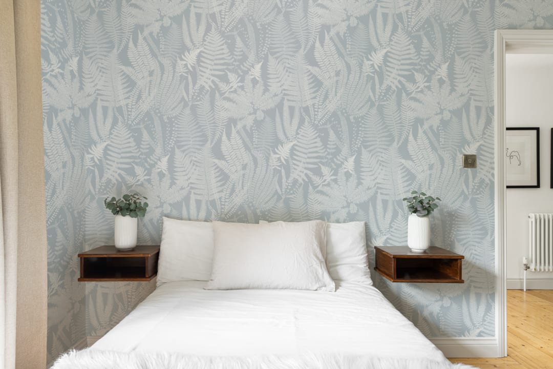 Light Blue Vintage Fern Illustrations Repeat Pattern Wallpaper