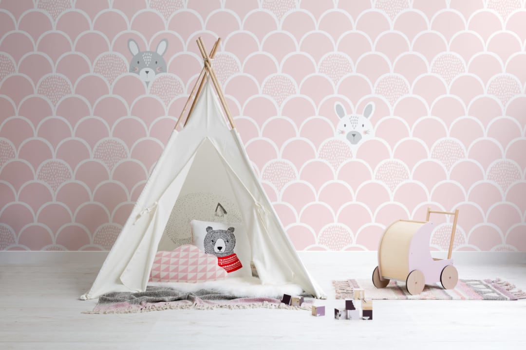 Børn Pink Pop Up Rabbits Tapetmaleri