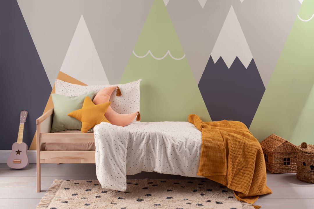 Kids Orange & Lime Mountain Top Wallpaper Mural