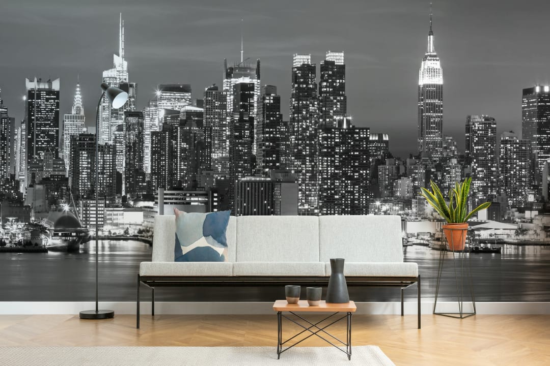 Gråtonet New York-landskab Tapetmaleri