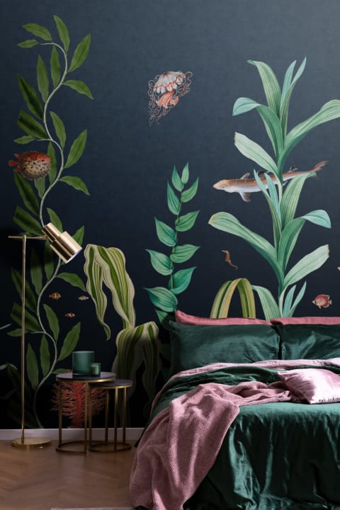 Navy Fish & Seaweed Underwater Mural