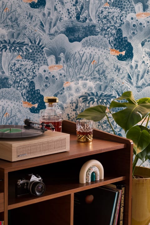 Navy Vintage Illustrations Marine Life Wallpaper