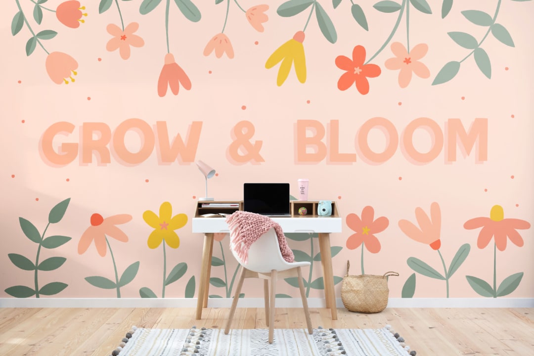 Pink Floral Typography Quote Wallpaper Mural