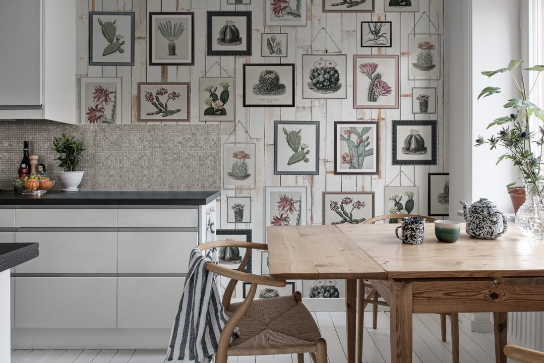 De cactus muur mural in zachte kleuren