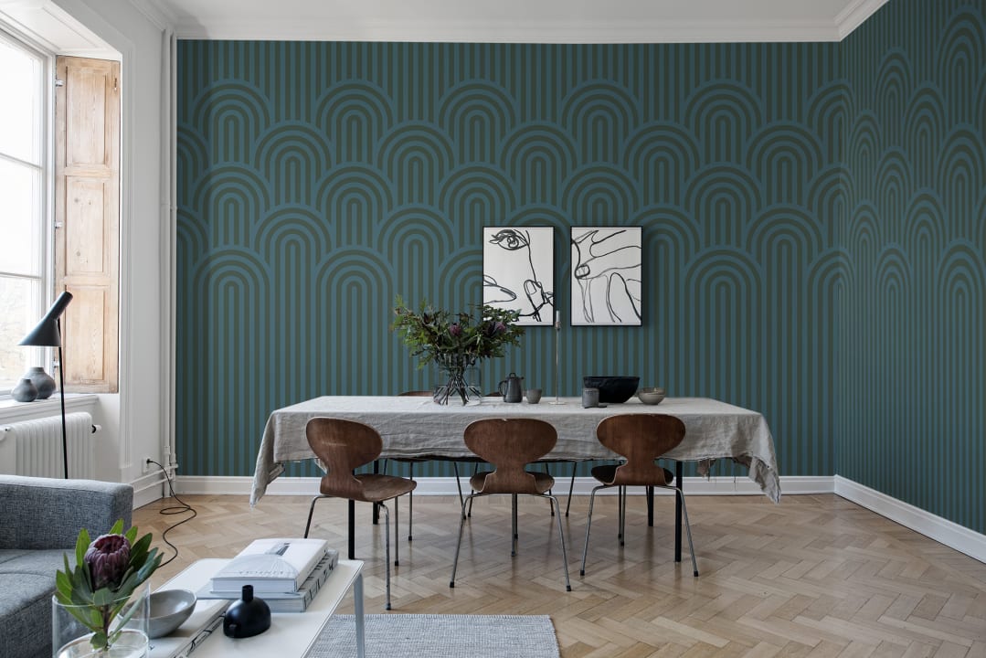 Décor mural rayé unique vert émeraude