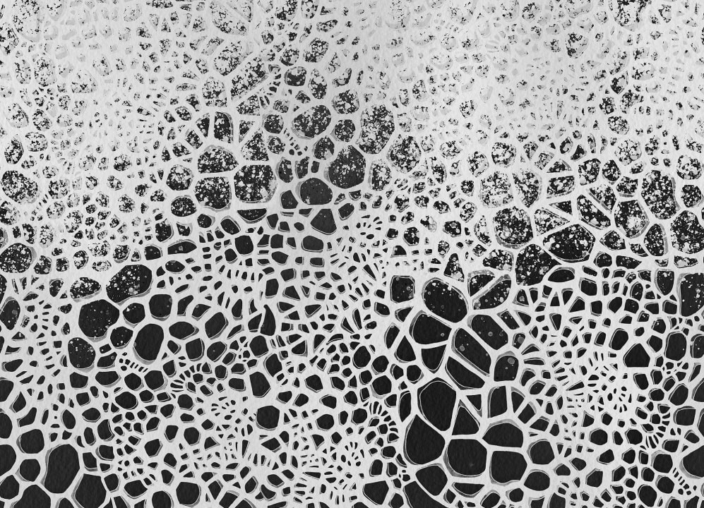 Een doorschijnend behang met handgetekende bubbels