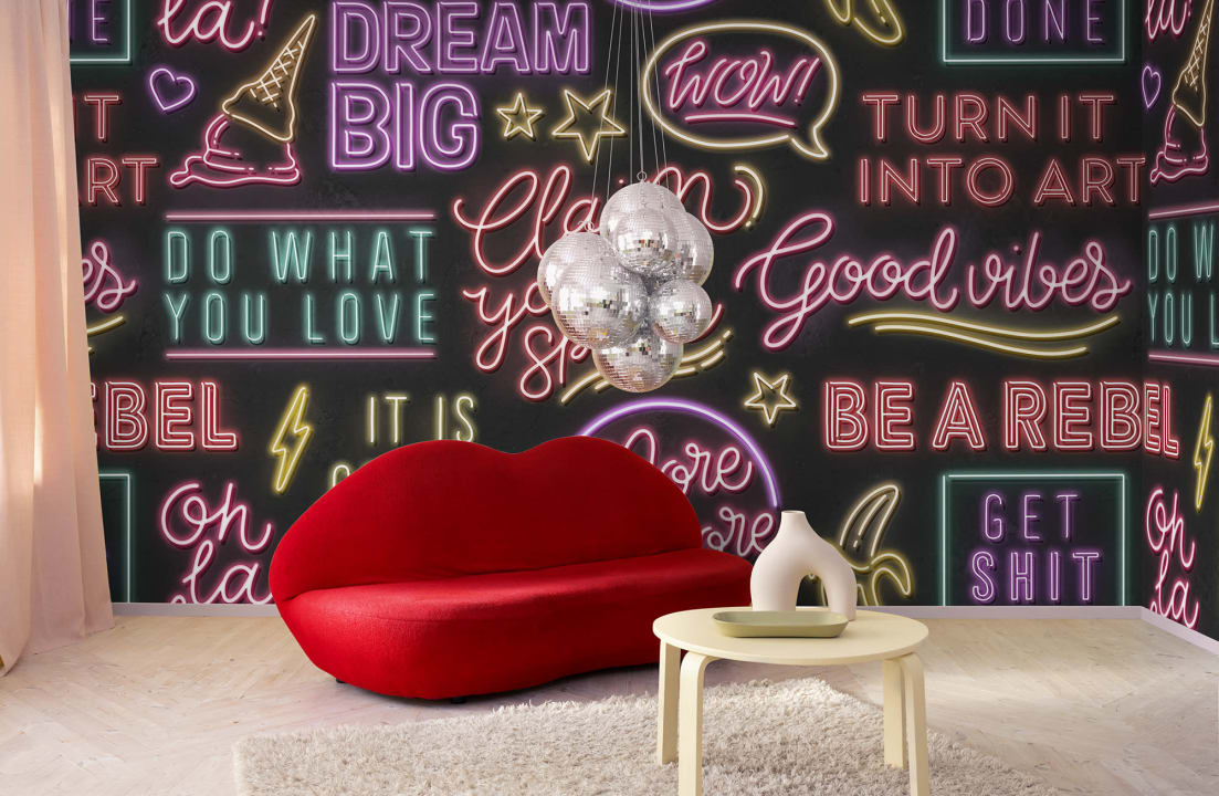 Gedurfd neon typografie behang