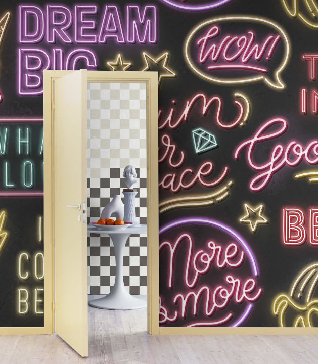 Fototapeta ścienna z odważną neonową typografią