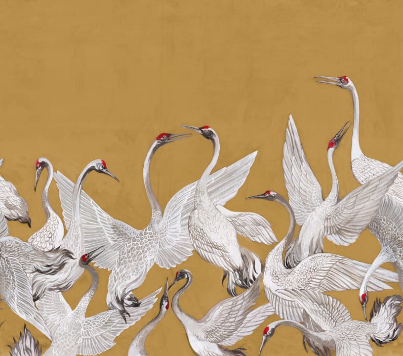 Cranes On a Yellow Background