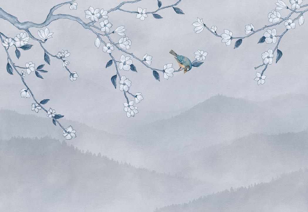 Ruhiger Baum mit Blauer Vogel