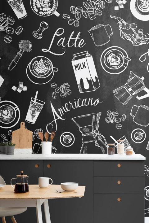 Sort-hvid kaffekop-mønster Tapetmaleri