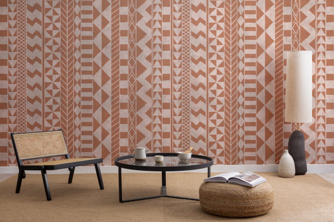 Carta da Parati Terracotta con Motivi Tribali Africani