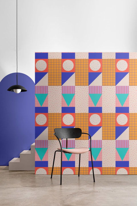 Memphis Colorat Geometric Repeat Model tapet