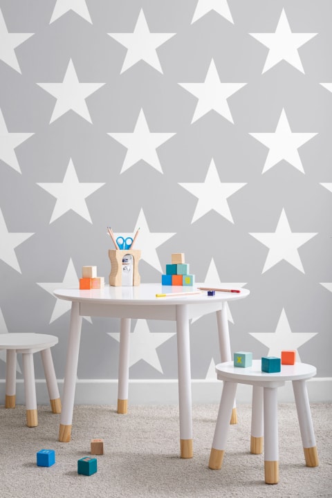 Gray Large Star Repeat Pattern Wallpaper