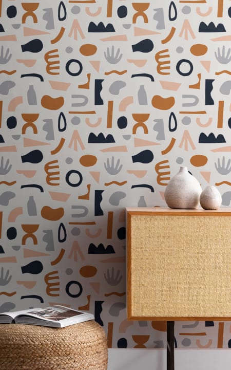 Navy & Neutral Abstract Shapes Repeat Pattern Wallpaper