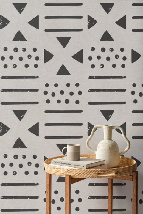 Mural Papel Pintado Tribal Negro y Neutro