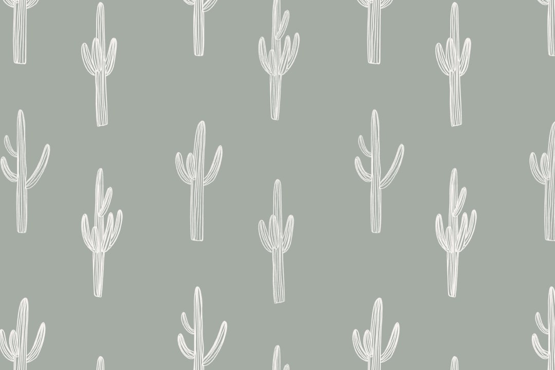 Papel Pintado Cactus de color verde salvia con motivo boho repetido