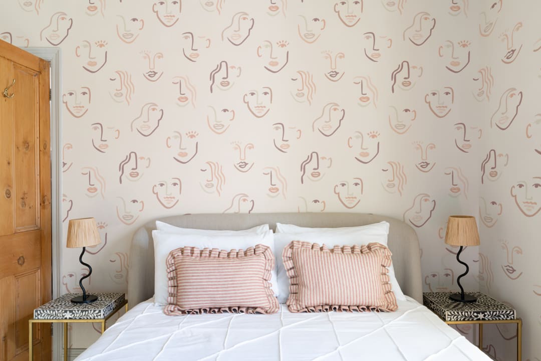 Abstract Faces Neutral Boho Repeat Pattern Wallpaper