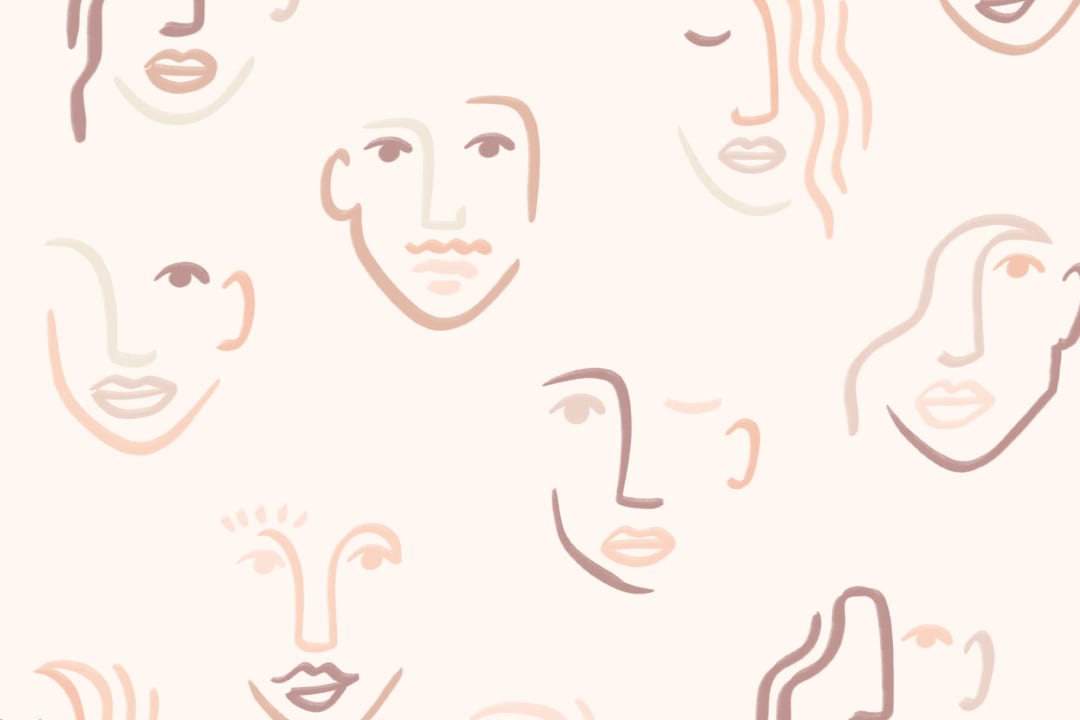 Abstract Faces Neutral Boho Repeat Pattern Wallpaper