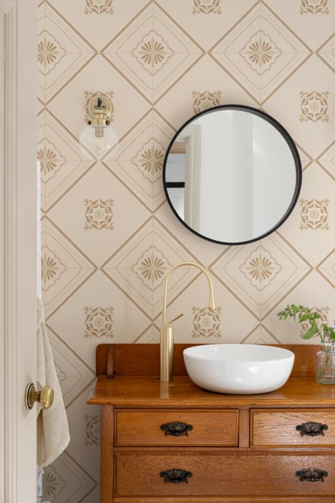Beige Vintage Geometric Tile Wallpaper Mural