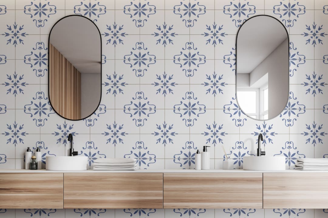 Blå Azulejo Mønster Dekorative fliser Fototapet