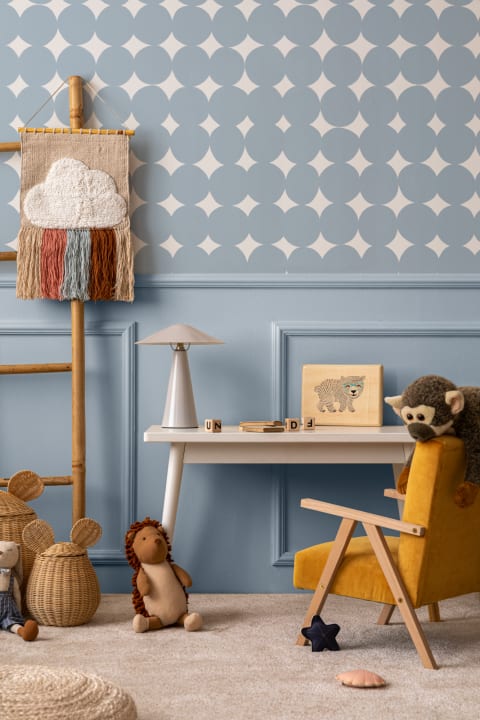 Papier peint panoramique moderne à motif géométrique bleu pour murs contemporains