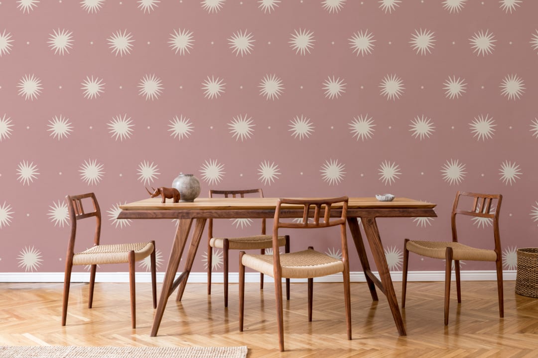 Papel pintado con estampado celestial rosa para unos murales de papel pintado tranquilos