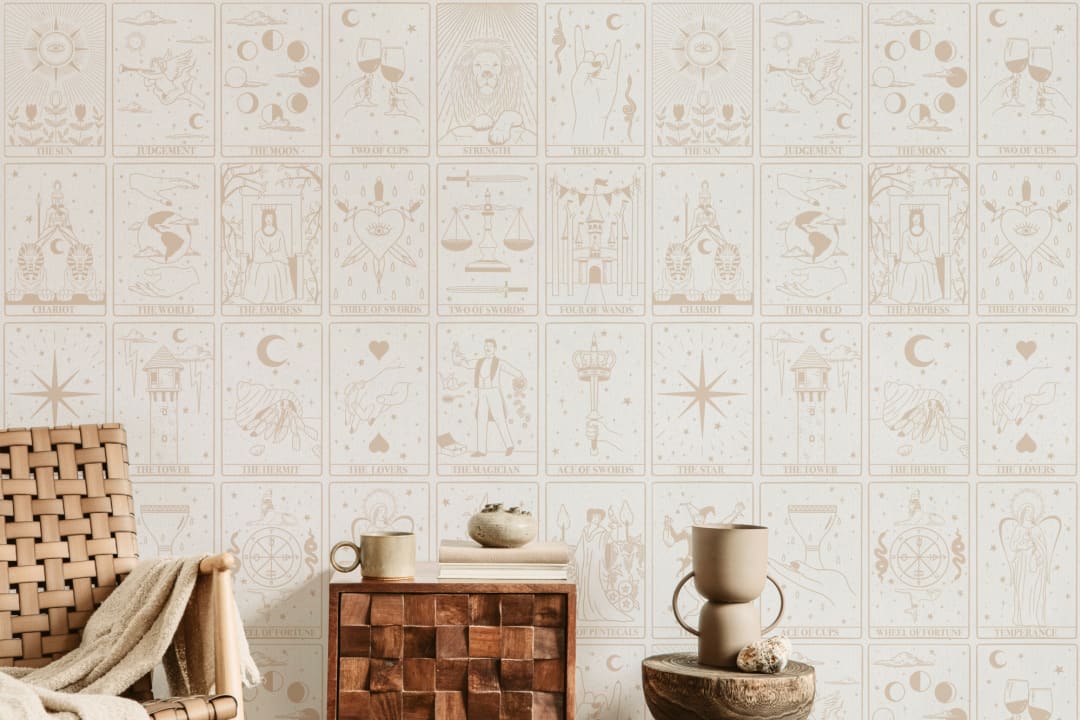 Beige fototapet med tarotkort-mønster