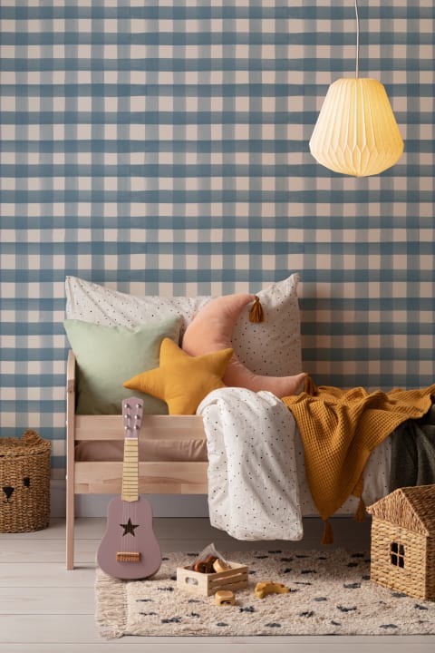 Marineblå akvarell gingham tapet