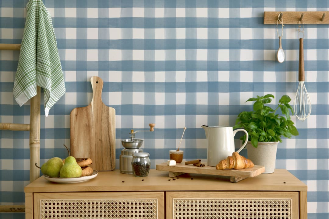 Navy Watercolor Gingham Wallpaper