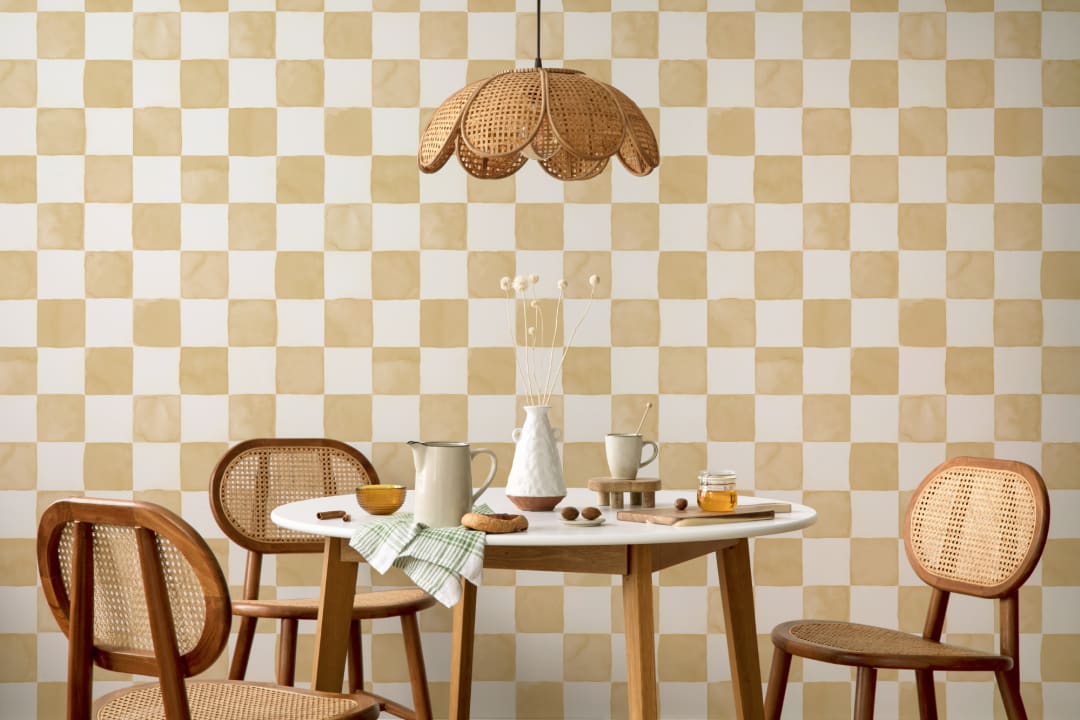 Yellow Watercolor Checkered Tile Mural