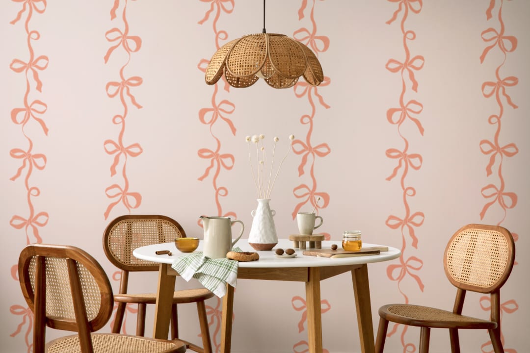 Peach Ribbon Bow Stripes Mural