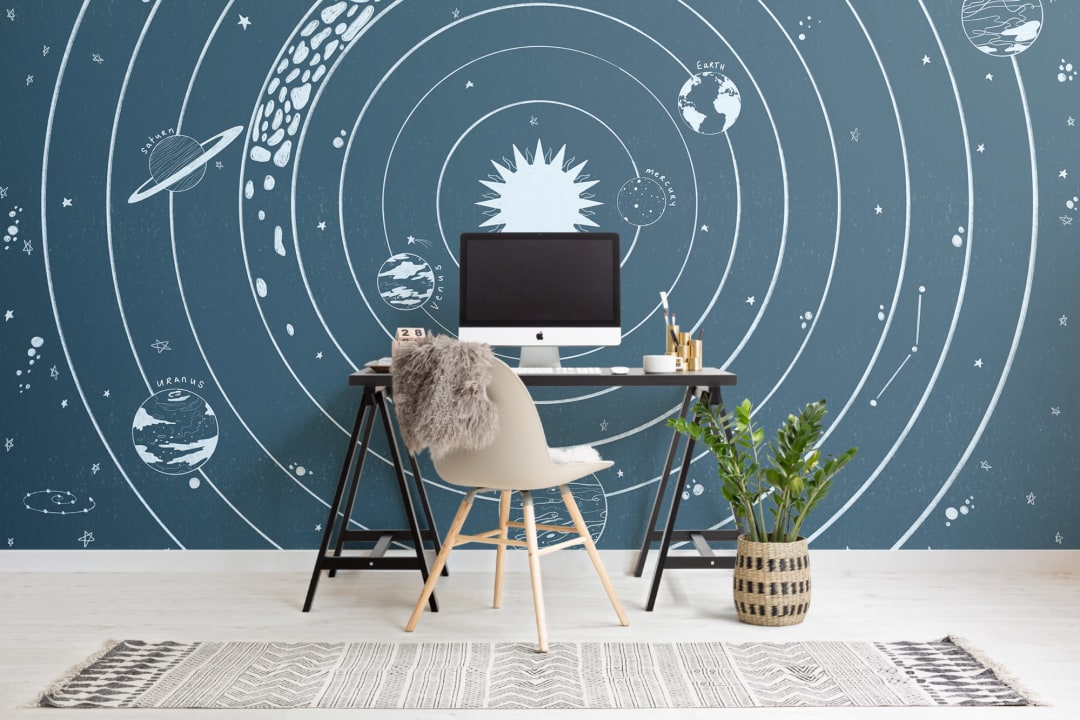 Blue Stars & Planets Solar System Wallpaper Mural
