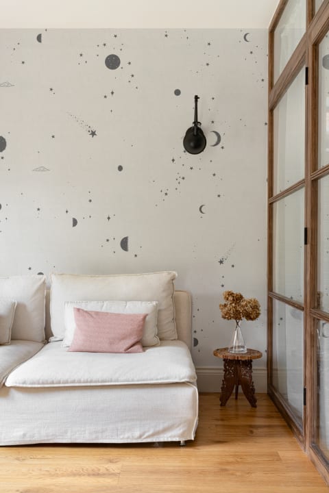 Black & White Moon & Stars Wallpaper Mural