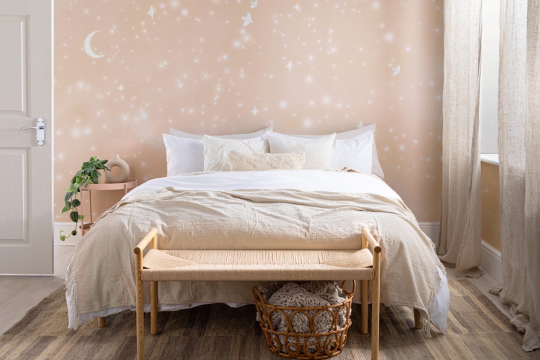 Peach Watercolor Galaxy & Doves Mural