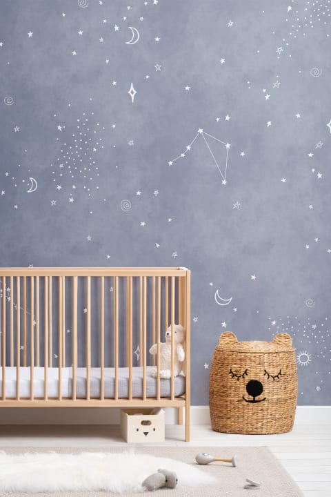 Mural de Constelaciones del Zodiaco en azul marino y blanco
