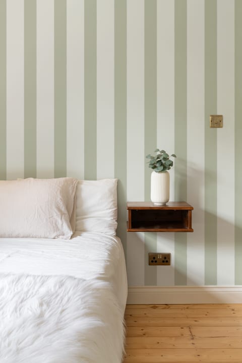 Mint Green & Cream Striped Wallpaper Mural