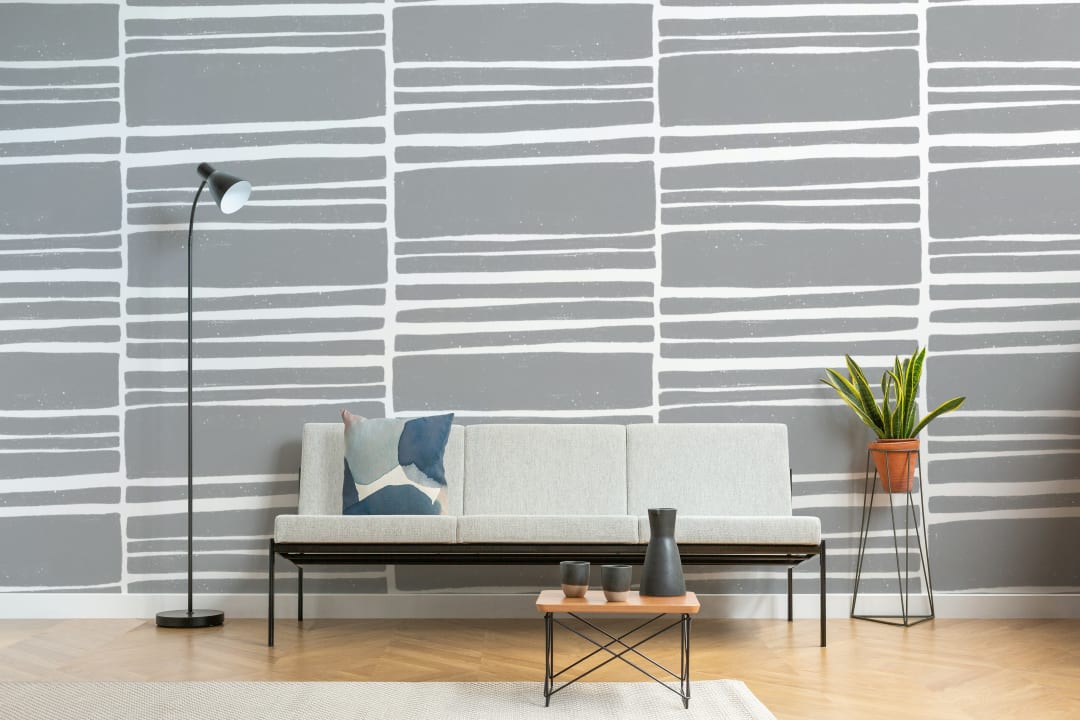 Grey & White Horizontal Textured Stripes Wallpaper Mural
