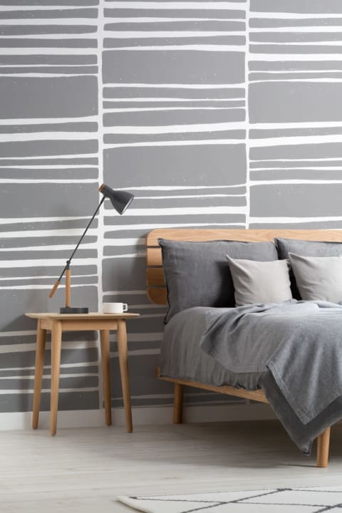 Gray & White Horizontal Textured Stripes Wallpaper Mural