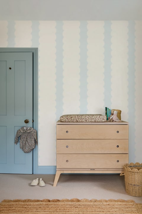 Pastel Blue Scalloped Stripes Wall Mural