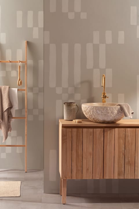 Hand Painted Block Geometric Mural in Beige