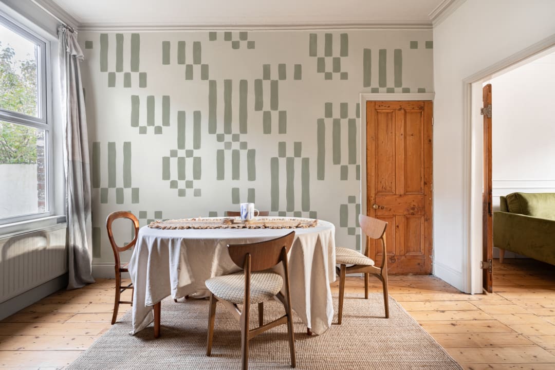 Hand Painted Block Geometric Mural in Green