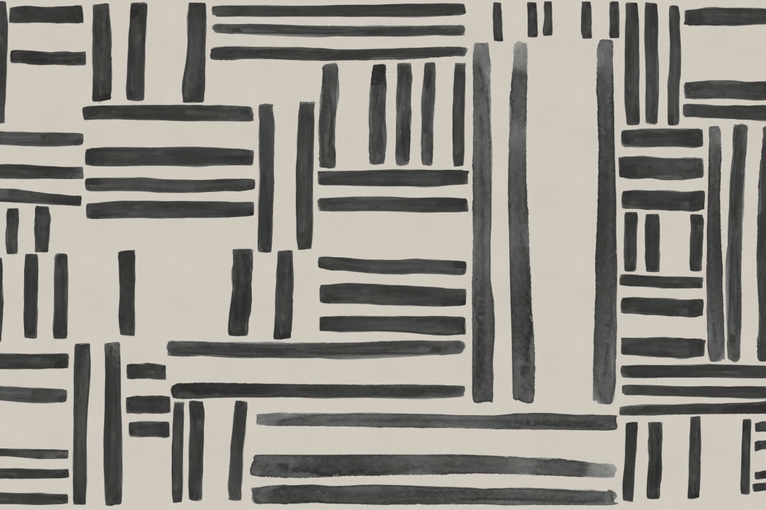 Hand-Painted Geometric Grid Stripe Mural in Black
