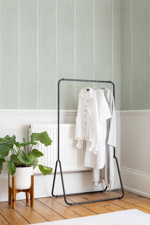Thick Vertical Stripes Watercolor Painted Pastel Green Repeat Pattern Wallpaper