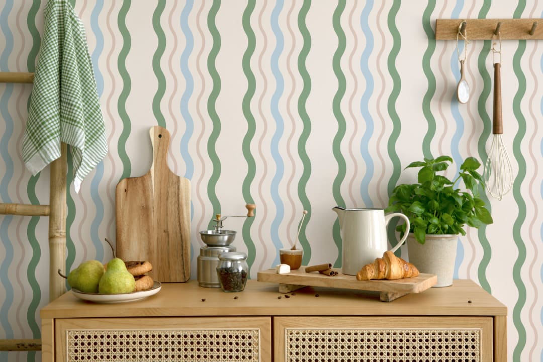 Wavy Ric Rac Striped Wallpaper