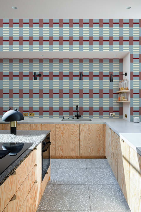 Albastru Burgundia în carouri model contemporan Geometric murale